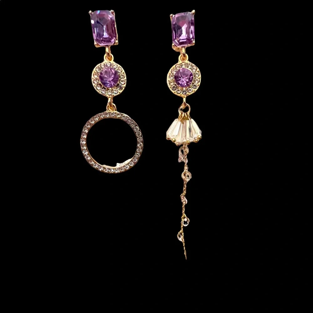 GORGEOUS LAVENDER CRYSTAL MISMATCHED EARRINGS WITH 925 SILVER POSTS - Picture 6 of 9